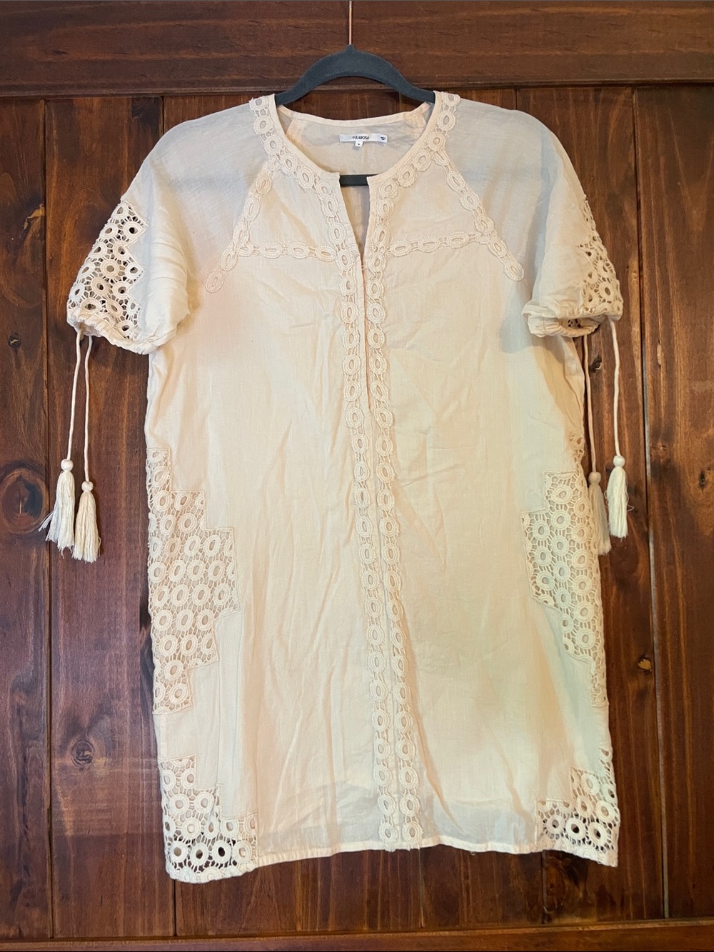 Tularosa Cream Mini Dress with Crochet Trim SzS